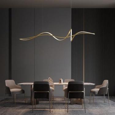 Imagem de Lâmpada Pendente Led Regulável Para Jantar, Lâmpada Pendente Moderna Mesa De Jantar, Lâmpada Pendente Linear Com Controle Remoto, Lustre Para Sala De Estar Led Sala De J, Gold, 120 cm