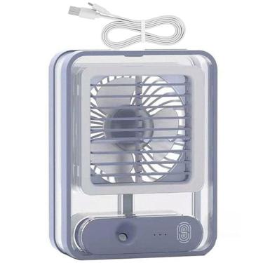Imagem de Ventilador Umidificador Ar Agua Touch Led Luminaria USB 3 Velocidade Silencioso De Mesa Trabalho Estudos Casa Portatil Verao Calor Multiuso