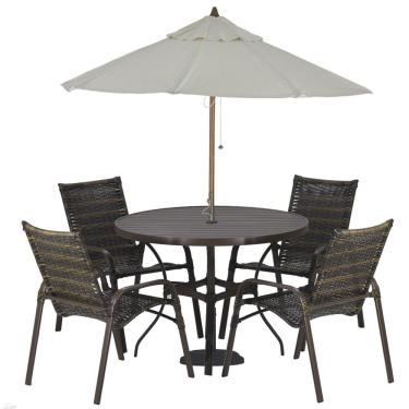 Imagem de Jogo 4 Cadeiras Emily e Mesa Com Ombrelone em Alumínio para Piscina, Área e Jardim Trama Origina