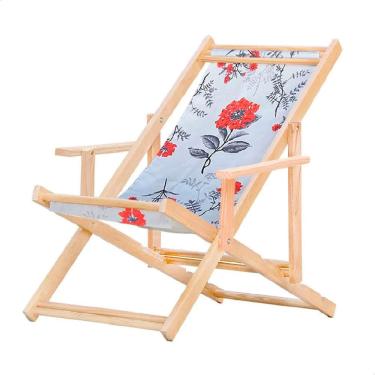 Imagem de Espreguiçadeira Dobrável para Piscina ou Varanda - Madeira Maciça, Com Braço, Natural
