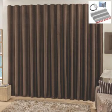 Imagem de Cortina Top Chick 3 Metros Sala Quarto Tecido Ráfia Trilho Comum - Tabaco