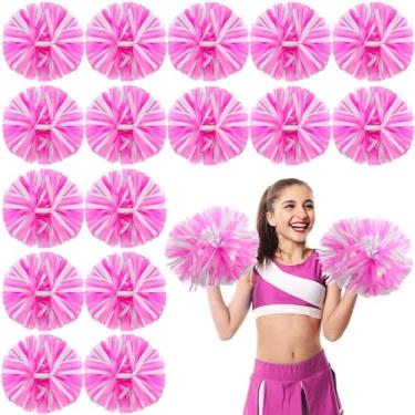 Imagem de Yunsailing Pacote com 50 pompons de líder de torcida com alça de plástico metálico para dança, jogos, esportes de esquadrão, apresentações de palco, celebração de carnaval (rosa fosco e branco)