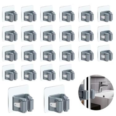Imagem de 3-H Pacote com 24 suportes autoadesivos de parede – Organizador de vassoura resistente sem broca para garagem, armário, cozinha, rack de armazenamento de plástico para vassouras, ferramentas de