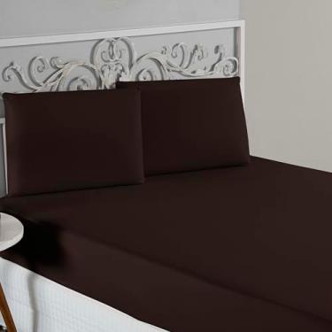 Imagem de Jogo De Lençol 100% Algodão Malha Toque Macio Com Elástico Jogo de Cama Casal Queen King 03 Peças (Marrom, Casal 3 Peças)