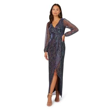 Imagem de Adrianna Papell Vestido feminino de malha metálica dourado/azul 12, Dourado/azul, 46