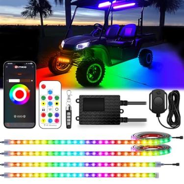 Imagem de DITRIO 4 Luzes Para Carrinho De Golfe Com Redutor Voltagem, Kit Luz Fundo Led Rgb, 2 Controles Remotos E Aplicativo, Entrada 12 V-72 V, À Prova D'Água, Ativação Sonora, Interruptor Proteção Contra D