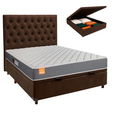 Imagem de Cama Box Bau + Colchão Casal D23 Pro Inducol + Cabeceira Estofada