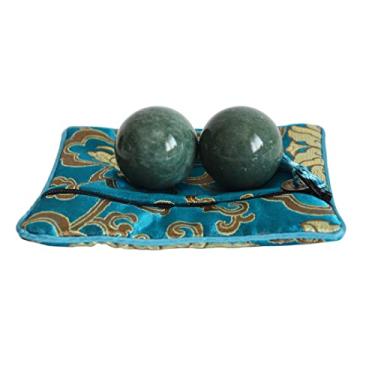 Imagem de ILEWEI Bolas Baoding Chinesas De Mármore Verde Para Exercícios Saúde, Aliviar O Estresse, Relaxar Os Dedos, Terapia Com Bola Zen Tai Chi Fitness E Artrite, Massageador Polegar, Presente As Mãos (3,5