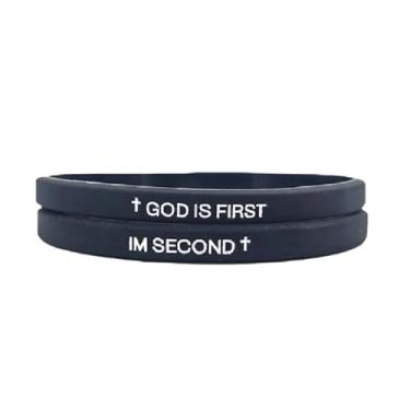 Imagem de GIKILEE Pulseira God Is First Christian Rubber Cross God Is FIRST IM SECOND Religious Faith Bible Verses Bracelet for Women Men Motivational Encouragement Gifts, 0.1, Acrílico, Sem Pedra Preciosa
