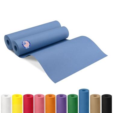 Imagem de IDL Packaging Rolo de papel kraft azul de 30,5 m x 30,048 cm, pacote com 2 - Papel artesanal de qualidade feito nos EUA para embrulho de presente, artes e artesanato infantil, projetos escolares