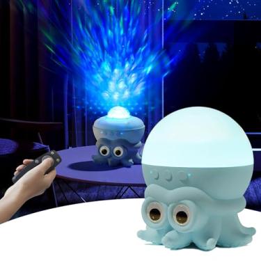Imagem de AVEKI Projetor de polvo oceano, luz noturna infantil com mudança de 8 cores, controle remoto, projeção de onda rotativa e temporizador, lâmpada de cama alimentada por USB para decoração de quarto