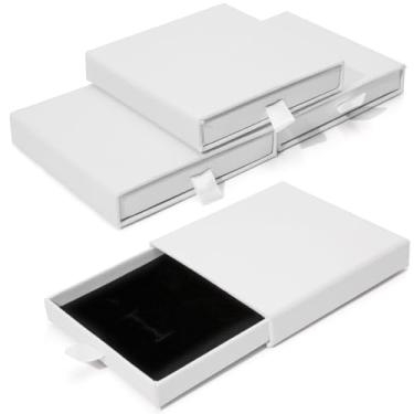 Imagem de Rimoev Caixa De Presente Para Joias Com 4 Peças, 3,5 X 0,7 Polegadas, Caixas Papelão, Organizador Gavetas Colar, Pulseira, Brincos, Vazias Kraft Exibição Anéis (Branca)