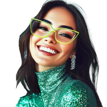Imagem de Armação Retrátil Modelo Retrô Gatinho Quadrado Colorido Neon Moda Eyew