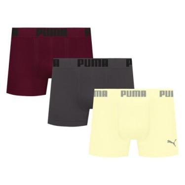 Imagem de Kit 3 Cuecas Puma Boxer Sem Costura Masculina, Cinza, Amarelo, EG