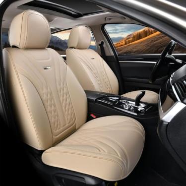 Imagem de Coverado Capas Para Assentos De Carro, Bancos Dianteiros, Pacote Com 2 Capas, Protetores Impermeáveis Couro Napa, Ajuste Universal Automotivo A Maioria Dos Veículos, Bege