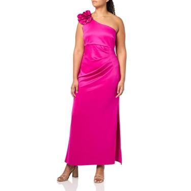 Imagem de S.L. Fashions Vestido feminino plus size longo comprimento um ombro com detalhe floral, vestido de convidada de casamento, Fúcsia, 48