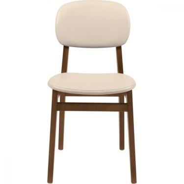 Imagem de Cadeira De Madeira Tramontina London Em Tauarí Amêndoa Sem Braços Com Estofado Bege