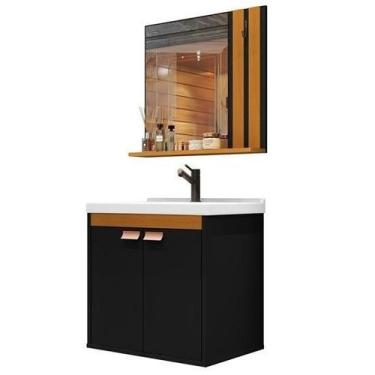 Imagem de Kit Banheiro Palas Madrid Balcão Cuba E Espelho Cor Preto / - Comprar 