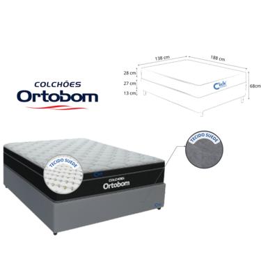 Imagem de Colchão Casal Ortobom Molas Ensacadas com Base Box Suede Blindada – Conforto e Durabilidade 138x188x68