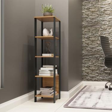 Imagem de Estante para Livros 5 Prateleiras em MDF Estilo Industrial F28 Freijó Preto Fosco Dalla Costa