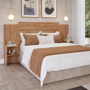 Imagem de Cabeceira Casal Extensível com 2 Prateleiras Lateral em MDF Mila Panan