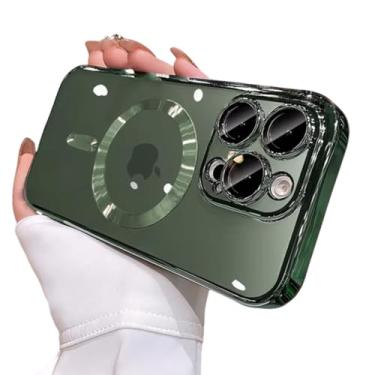 Imagem de Capa protetora de celular Desert Gold para iPhone 16, 16e, 15, 14, 13, 12, 11 Pro Max Plus, transparente, com lente magnética (para iPhone 16e/verde alpino)