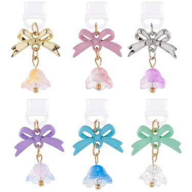 Imagem de TAKEALOOKO 6 peças de pingentes de laços para Kindle - pingente de laço de coquete e plugue de poeira de flor compatível com E-Reader, presente para amantes de livros, mulheres e homens, acessórios