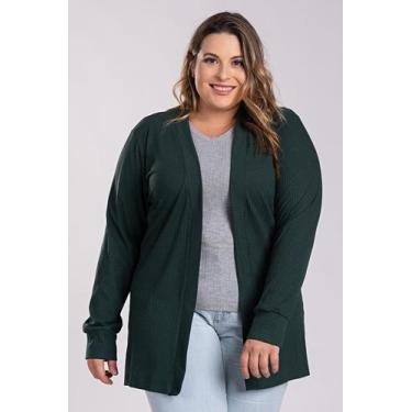 Imagem de Cardigan Feminino Plus Size Ribana Larga - Serena, G2, Verde