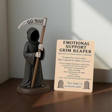 Imagem de Coyoohouse Emotional Support Grim Reaper Figurine, Halloween Resin Statue with Emotional Support Card, Gothic Decor, Gift for Halloween Decor Lovers, Home Office Desk Ornament (Scythe)