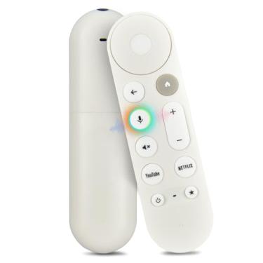 Imagem de Substituição para Google TV Streamer 4K, controle remoto de pesquisa por voz com campainha, compatível com Chromecast Google TV e streaming 4K e HD - branco