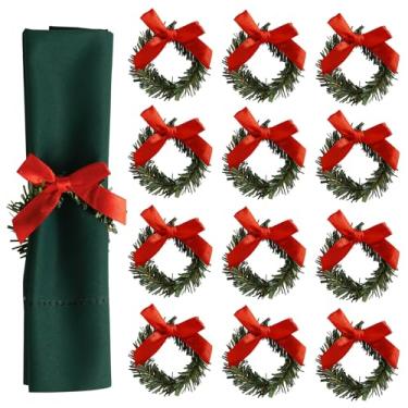 Imagem de LogHog Anéis De Guardanapo Com Guirlanda Pinheiro, Conjunto 12 Natal Laço Cetim Vermelho Para Decoração Mesa, Casamento, Ação Graças, Festa, Jantar
