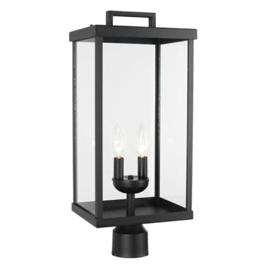 Imagem de Luminária de poste para ambientes externos, lanterna de poste externa moderna grande de 21 polegadas com vidro transparente, poste de lâmpada externa preta, poste de poste externo para quintal jardim