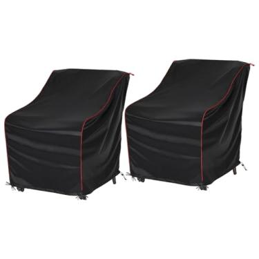 Imagem de HillSetion Capa de cadeira de jardim (86 cm C x 73 cm L x 89 cm A), impermeável, resistente a UV, para cadeiras de móveis de gramado/jardim (preta-2 peças)