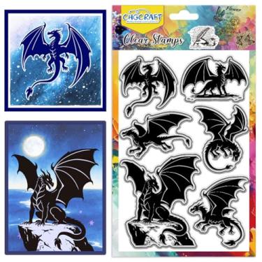 Imagem de CHGCRAFT Carimbos transparentes de silhueta de dragão símbolos de dragão selos transparentes de silicone para fazer cartas, decoração de álbum de recortes, 11 x 16 cm