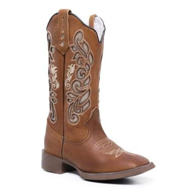 Imagem de Bota Texana Country Premium, Couro Legítimo, Cano Alto, Bico Quadrado, Marrom com Bordado (Marrom, BR, Adulto, Numérico, 36)