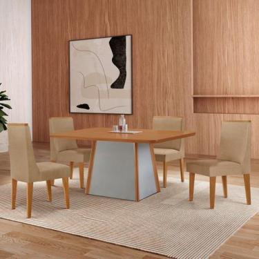 Imagem de Mesa 120cm Tampo Mdf Canto Copo e 4 Cadeiras Merlim Sena - Rufato