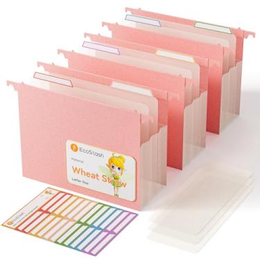 Imagem de EcoStash Pastas de arquivo suspensas de capacidade extra, pasta suspensa expansível de palha de trigo reforçada de 12 cm, grande capacidade para arquivo, rosa morango - 3 pacotes