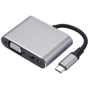 Imagem de Adaptador USB tipo C 4 em 1 para PD+HDMI+VGA+USB - PONTO DO NERD