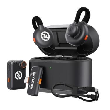Imagem de Hollyland Lark M2S Combo (Camera RX+USB-C RX+ Lightning Cable) Microfone de Lapela Sem Fio para iPhone/Câmera/Android/PC, Clipe de Titânio, Cancelamento de Ruído, 300M, 30H para Vlog, Entrevista