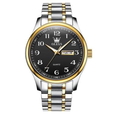 Imagem de Relógio OLEVS Black Stainless Steel Quartz Day/Date para homens