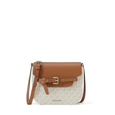 Imagem de Michael Kors Bolsa transversal pequena Emilia, ferragens douradas/Sarja revestida com assinatura MK/baunilha/bolota