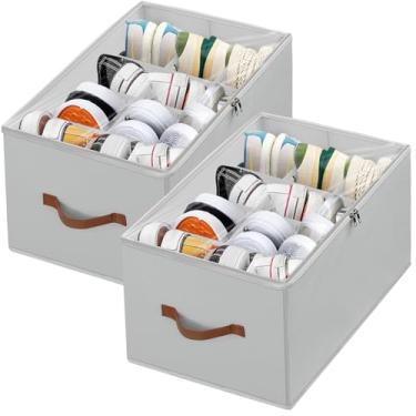 Imagem de Pacote com 2 organizadores de sapatos para armário, caixa organizadora dobrável com capa transparente e alças resistentes, caixa de armazenamento de sapatos para tênis, sandálias, chinelos, ajuste