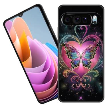 Imagem de BFUKVOU Capa protetora para Pixel 10 Pro XL, borracha de silicone macio premium para Google Pixel 10 Pro XL 6,8 polegadas 2025, borboleta colorida com coração