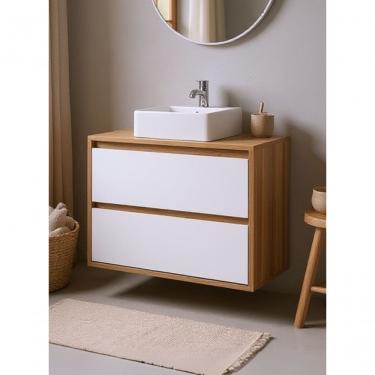 Imagem de Gabinete Para Banheiro Com Cuba 80cm Mdf Freijo Dubai - On Móveis