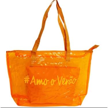Imagem de Bolsa Sacola Amo O Verão De Silicone Leve De Ombro Com Alça Confortável De Praia Passeios laranja