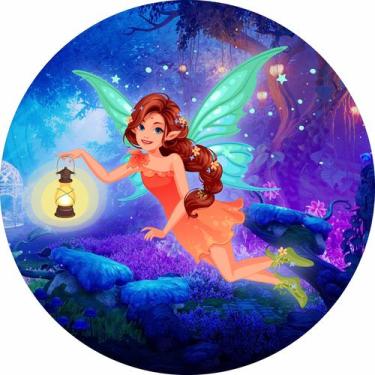 Imagem de Painel de Tecido Sublimado Redondo Fada Lamparina Floresta Mágica Luze