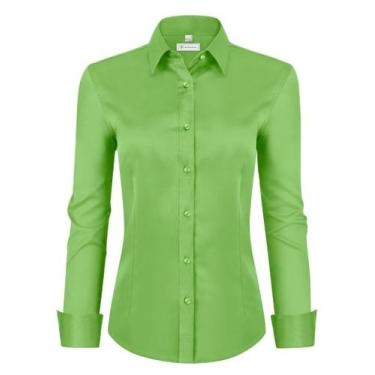 Imagem de Camisa social siliteelon para mulheres, manga comprida, bebê, verde