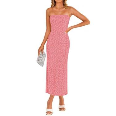 Imagem de Vestido ZESICA 2025 Summer Boho Floral sem alças Bodycon Dusty Pink
