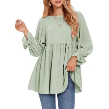 Imagem de Blusa feminina EXLURA Swiss Dot Babydoll, folgada, cinza, verde