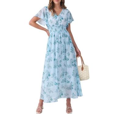 Imagem de Vestido maxi ANRABESS floral de verão com decote em V e chiffon para m